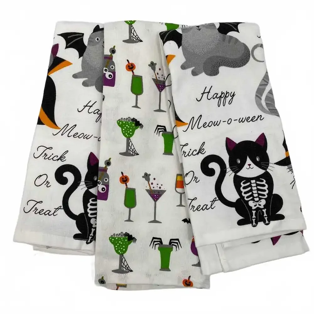 La Cuisine White Halloween Printed 3 Tea Towel Set | Kitchen Essentials